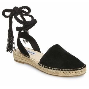 Steve Madden Mesa Espadrille Flats Black Suede Wrap Tie‎ Up Women's Shoes Sz 7